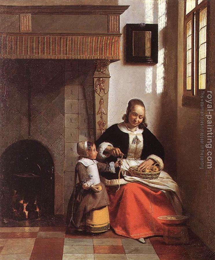 Pieter De Hooch : Woman Peeling Apples